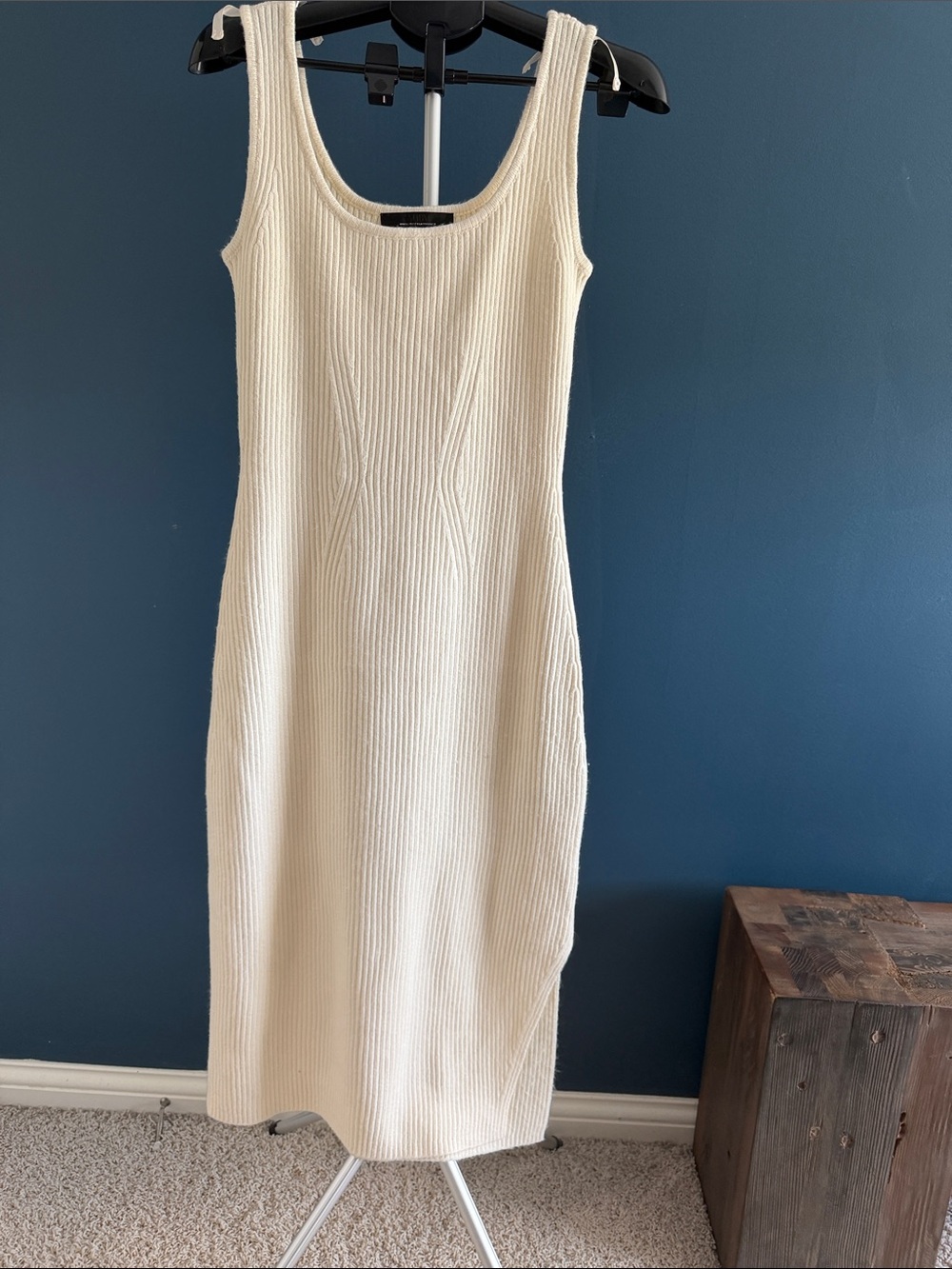 White House Black Market Cream Ribbed Tank Midi Dress